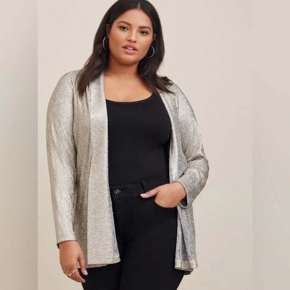 torrid Jackets & Blazers - Torrid Metallic Knit Open Front Cardigan Silver Shimmer Plus Size 2 2X NWT NEW